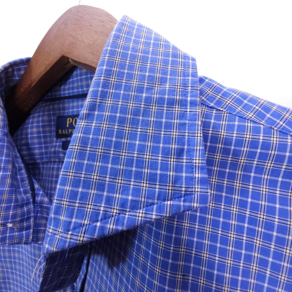 Polo Ralph Lauren Shirt Mens L Blue Plaid 120s 2-Ply Cotton Button Down Workwear - Picture 3 of 8